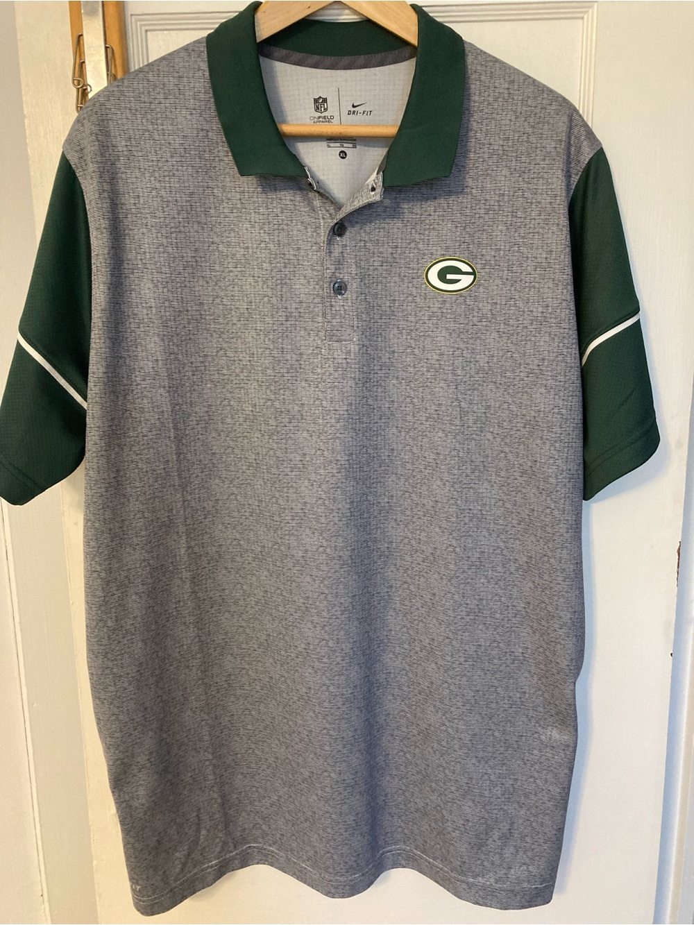 Nike Grey and Green Green Bay Packers Polo Shirt
